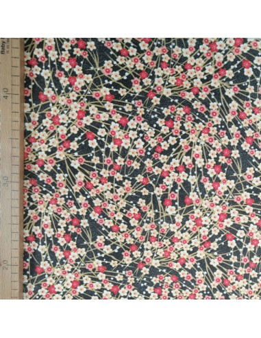 Zoom Tissu coton cretonne petite fleur japon noir - Tissus Ameublement habillement au mètre