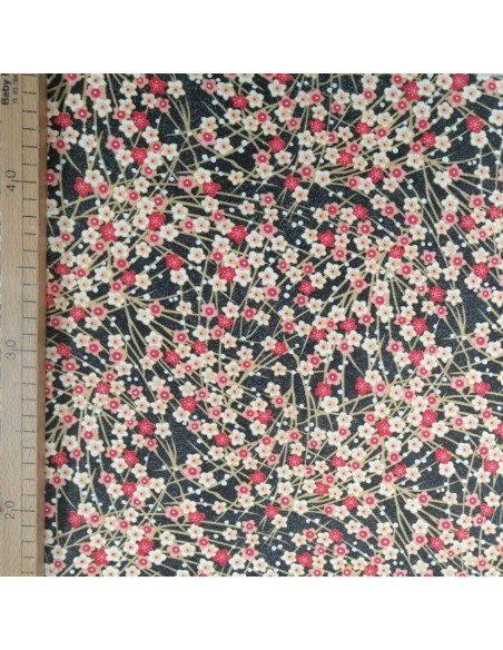 Zoom Tissu coton cretonne petite fleur japon noir - Tissus Ameublement habillement au mètre