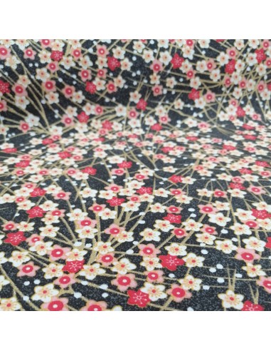 Zoom Tissu coton cretonne petite fleur cerisier noir - Tissus Ameublement habillement au mètre