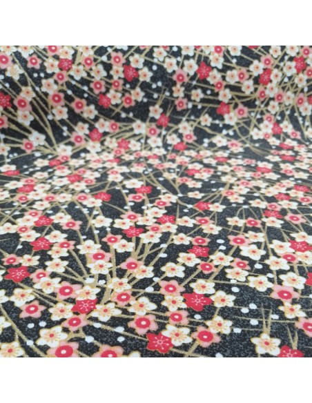Zoom Tissu coton cretonne petite fleur cerisier noir - Tissus Ameublement habillement au mètre