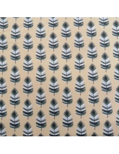 Tissu coton cretonne plumes sur  fond jaune pâle - Tissus Ameublement habillement au mètre