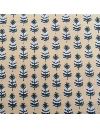 Tissu coton cretonne plumes sur  fond jaune pâle - Tissus Ameublement habillement au mètre