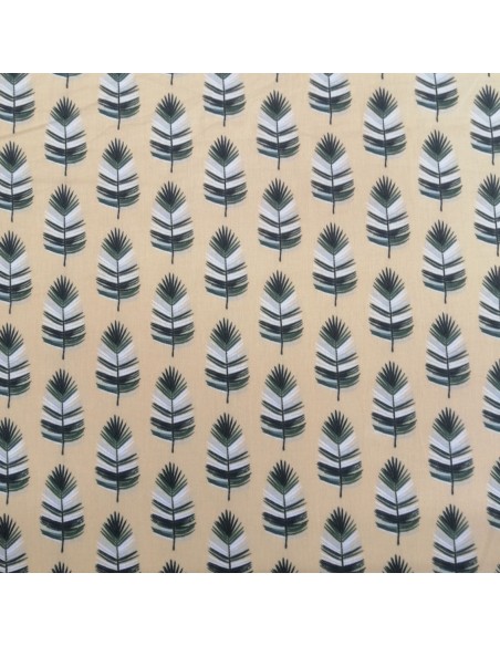 Tissu coton cretonne plumes sur  fond jaune pâle - Tissus Ameublement habillement au mètre