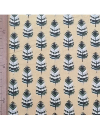 Zoom Tissu coton jaune cretonne petites plumes - Tissus Ameublement habillement au mètre