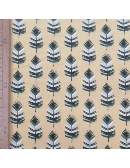 Zoom Tissu coton jaune cretonne petites plumes - Tissus Ameublement habillement au mètre