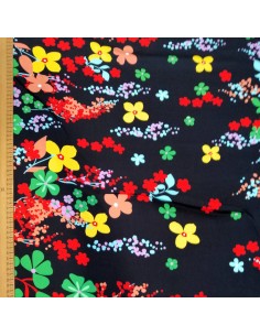 Tissu viscose noire fleur multicolore made in Italie - drapé top jupe fluide - Tissus Habillement au mètre 2