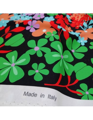 Tissu noir viscose à petites fleurs jaunes vertes rouges - drapé top jupe fluide - Tissus Habillement au mètre Biarritz