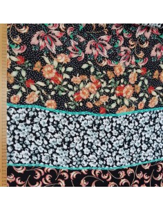 Tissu viscose noire bande fleurie made in Italie - drapé top jupe fluide - Tissus Habillement au mètre 2