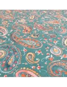 Tissu Jersey coton Oeko-tex imprimé cachemire paisley orange fond vert - Tissus habillement vente en ligne - vetement couturiere 2