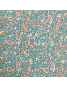 Tissu Jersey coton Oeko-tex imprimé cachemire paisley orange fond vert - Tissus habillement vente en ligne - vetement couturiere