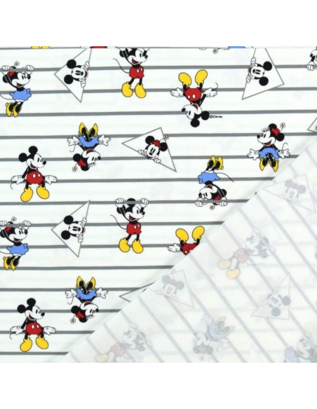 zoom Tissu enfant Jersey coton blanc rayures Mickey Minnie - Tissus habillement au mètre vente en ligne - vetement couturiere