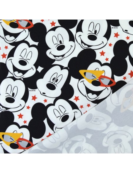 Tissu Disney enfant Jersey coton blanc étoiles rouges souris Mickey