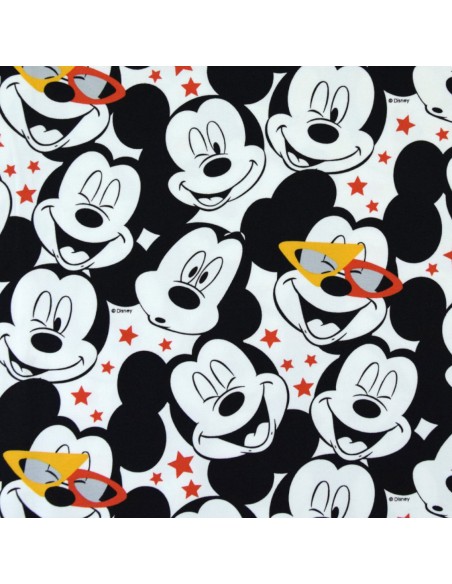 Tissu enfant Disney Jersey coton blanc etoile rouge portrait souris Mickey - Tissus habillement au mètre vente en ligne
