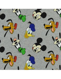 Sweat léger gratté Disney enfant gris clair chiné Mickey Pluto Donald Dingo - Tissus habillement au mètre vente en ligne