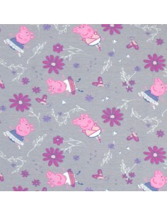Tissu enfant Jersey gris Peppa Pig cochon rose danseuse ballerine -Tissus habillement au mètre vente en ligne Biarritz
