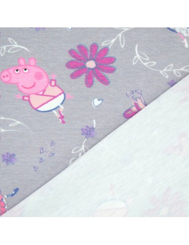 Zoom Tissu enfant Jersey gris Peppa Pig cochon rose danseuse ballerine -Tissus habillement au mètre vente en ligne Biarritz
