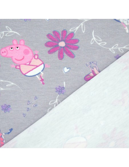Zoom Tissu enfant Jersey gris Peppa Pig cochon rose danseuse ballerine -Tissus habillement au mètre vente en ligne Biarritz