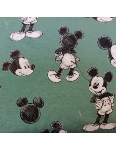 Tissu Disney enfant Jersey coton vert dessin souris Mickey - Tissus habillement au mètre vente en ligne - vetement couturiere