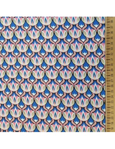 Zoom Tissu  Crêpe ogivale polyester bleu rose blanc - tissus habillement au mètre - vetement couturiere - Dock Biarritz