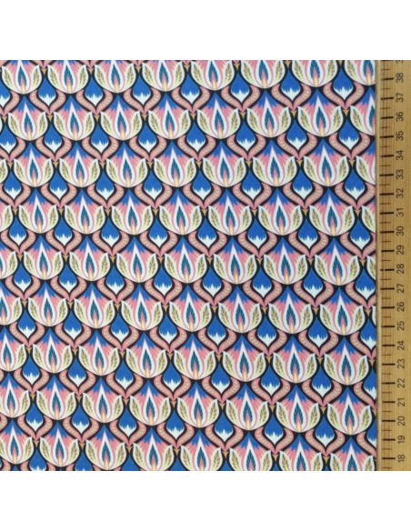 Zoom Tissu  Crêpe ogivale polyester bleu rose blanc - tissus habillement au mètre - vetement couturiere - Dock Biarritz