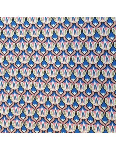 Tissu  Crêpe ogivale polyester bleu rose blanc - tissus habillement au mètre - vetement couturiere - Dock Biarritz