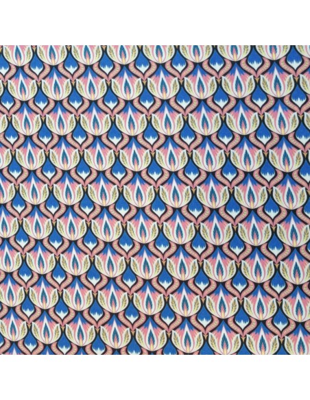Tissu  Crêpe ogivale polyester bleu rose blanc - tissus habillement au mètre - vetement couturiere - Dock Biarritz
