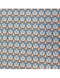 Tissu  Crêpe ogivale polyester turquoise orange blanc - tissus habillement au mètre - vetement couturiere - Dock Biarritz