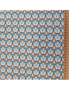 Tissu  Crêpe ogivale polyester turquoise orange blanc - tissus habillement au mètre - vetement couturiere - Dock Biarritz 2
