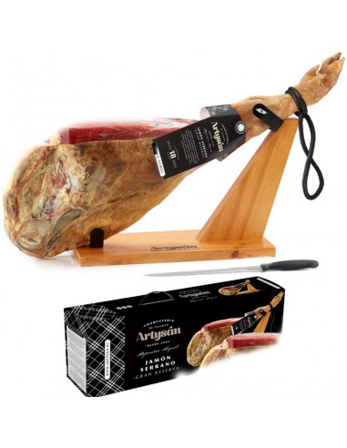 Coffret Jambon Serrano GRAN RESERVA Entier avec os 7 kg DUROC avec support et couteau