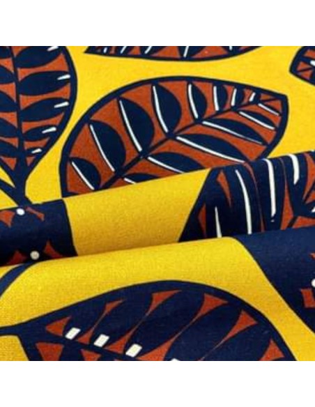 zoom tissu toile coton SIRA Thévenon feuillages fond or - Tissus Ameublement au mètre - rideaux coussin réfection siège