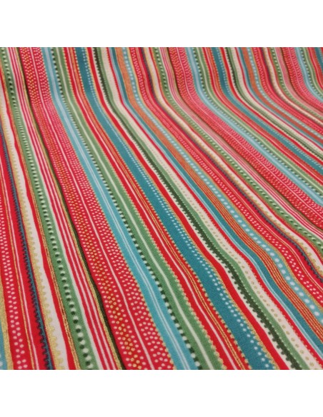 Zoom Tissu patchwork Noel coton rayé bandes de pois multicolore et doré - Tissus habillement Ameublement - Docks Biarritz