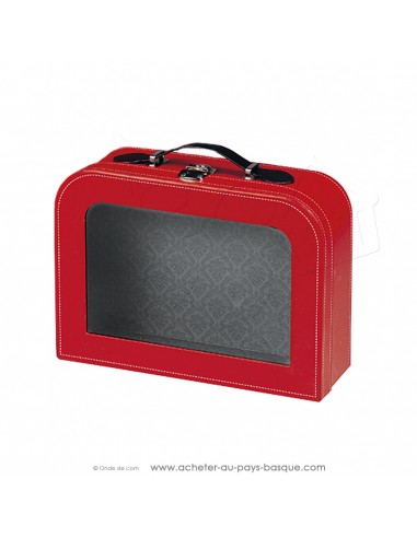coffret cadeau illusion valise très original - Rouge fenêtre PVC - poignée simili cuir