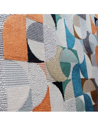 Zoom Jacquard ameublement noir orange bleu ELVIS Thévenon - tissu siège au mètre coussin rideaux sur mesure réfection