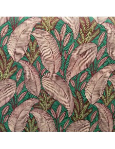 Tissu toile coton SINTRA feuillages vert aubergine - Tissus Ameublement Thevenon au mètre - rideaux coussin tête de lit siège