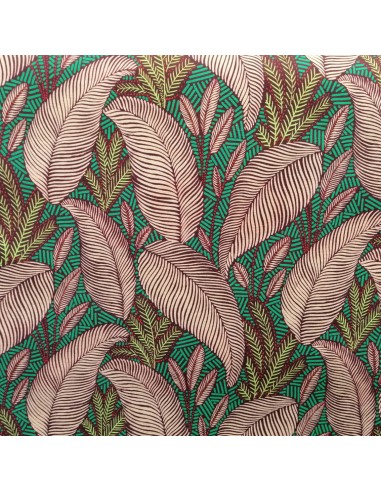 Tissu toile coton SINTRA feuillages vert aubergine - Tissus Ameublement Thevenon au mètre - rideaux coussin tête de lit siège