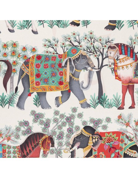 Tissu toile coton BOHEMIAM RHAPSODI fond crème - Tissus Ameublement Thevenon au mètre - rideaux coussin tête de lit siège