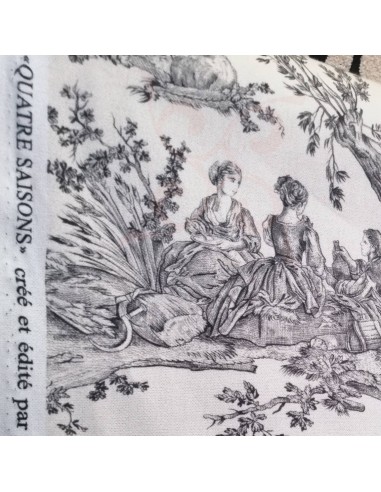 Tissu coton QUATRE SAISONS effet toile de jouy - Tissus Ameublement Thevenon au mètre - rideaux coussin tête de lit siège