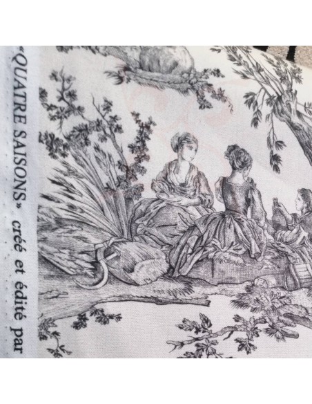 Tissu coton QUATRE SAISONS effet toile de jouy - Tissus Ameublement Thevenon au mètre - rideaux coussin tête de lit siège