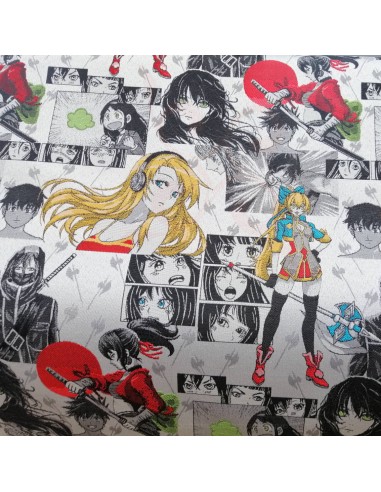 Tissu coton Polyester jacquard Kenzo motifs manga samouraï - Tissus Ameublement coussin rideaux siège