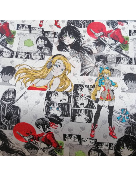 Tissu coton Polyester jacquard Kenzo motifs manga samouraï - Tissus Ameublement coussin rideaux siège