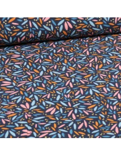 Tissu Velours cotelé milleraie coton bleu marine pétales multicolore - Tissus habillement au mètre vente en ligne