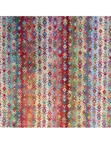 Tissu Jacquard lignes de motifs ethnique multicolore 280cm - Tissus ameublement au mètre - coussins rideaux sur mesure réfection