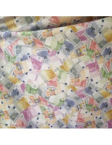 Tissu Coton imprimés billets Euros argent -Tissus habillement au mètre - vetement couturiere - vente en ligne Biarritz