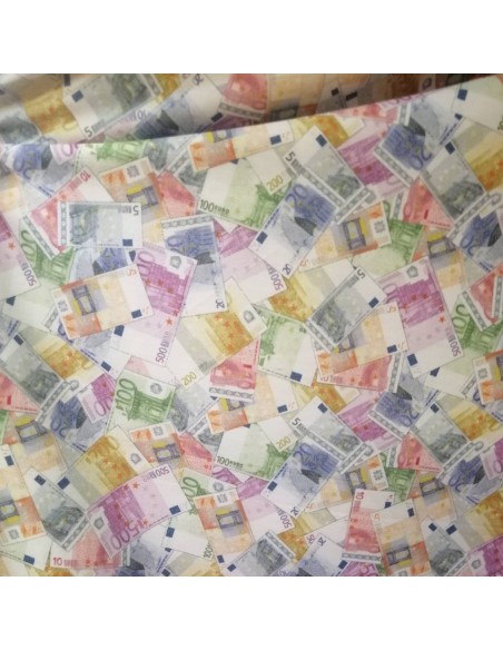 Tissu Coton imprimés billets Euros argent -Tissus habillement au mètre - vetement couturiere - vente en ligne Biarritz