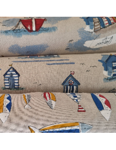 Toile polycoton thème marin poissons mer  -Tissus Ameublement au mètre pour rideaux coussins réfection 2