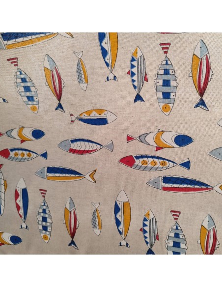 Toile polycoton thème marin poissons mer  -Tissus Ameublement au mètre pour rideaux coussins réfection