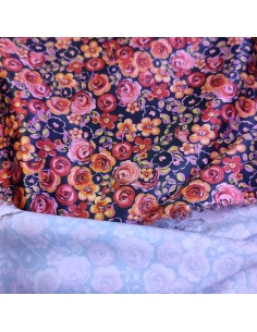 Tissu Polyester noir imprimé multicolore petites fleurs- tissus habillement au mètre - vetement couturiere Docks Biarritz 2