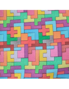 Tissu coton ameublement tetris jeu video multicolore - Tissus Ameublement au mètre Biarritz - coussins sac pochette