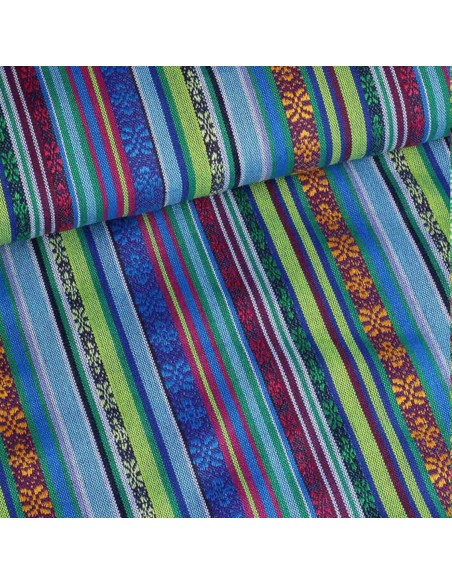 Tissu jacquard brocard mexicain bleu - tissus habillement au mètre vente en ligne - vetement couturiere