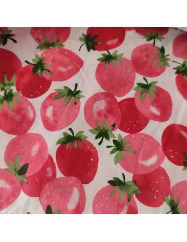 Tissu Coton organic blanc fraises coton bio - Tissus habillement au mètre vente en ligne - mercerie biarritz